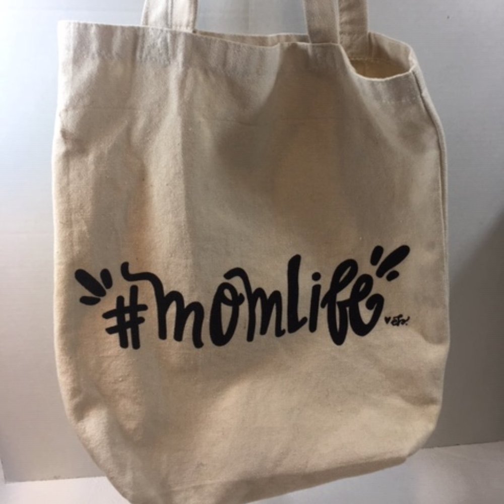 "#MomLife" Canvas Cotton Travel Shopping Beach Tote Bag 14"x16"